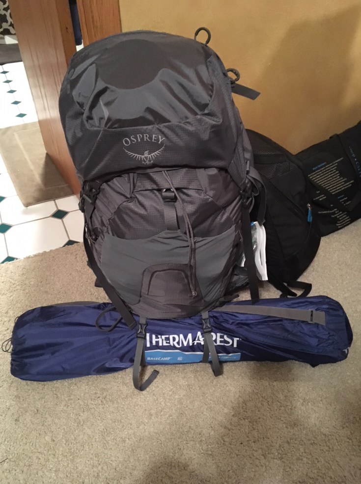 Packed backpacking pack for scout camp