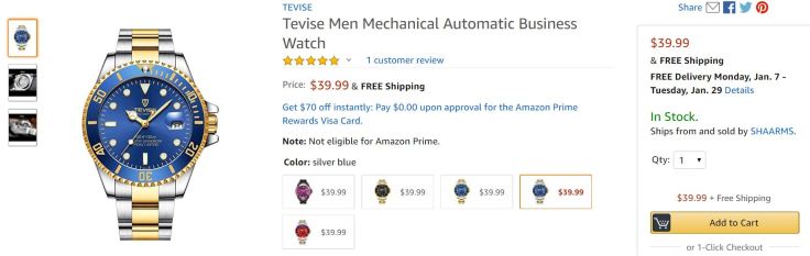 Crappy Tevise watch actually listed on Amazon