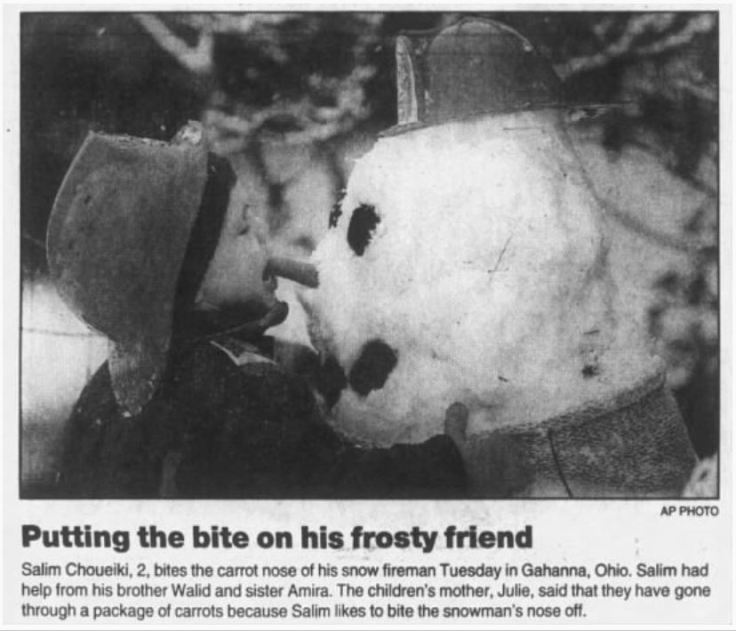 Bite Snowman Nose Wilkes Barre Times Leader 1.5.96