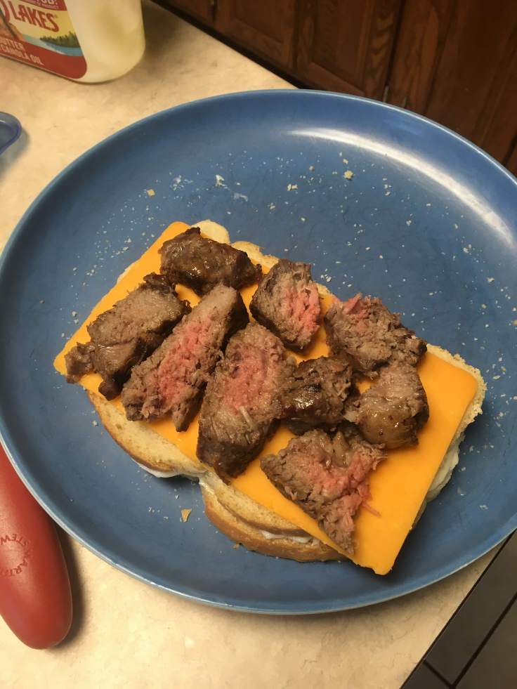 Leftover NY Strip in Grilled Cheese