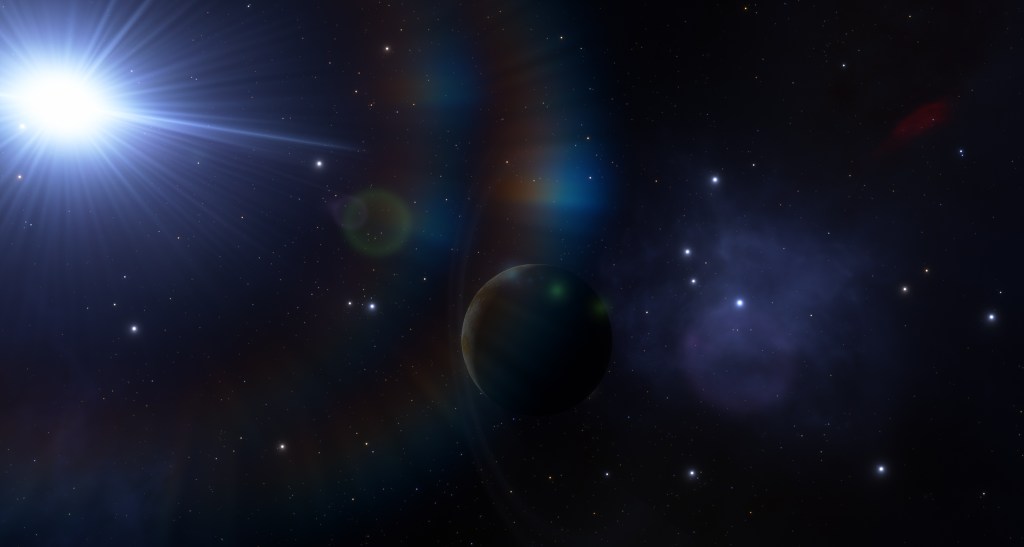 Generated planet in Space Engine orbiting Merope in Pleiades