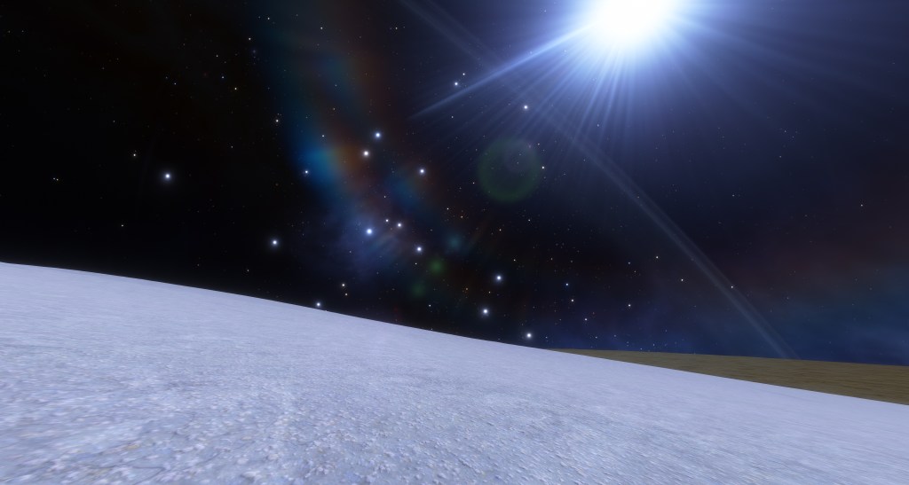 Simulated view of Merope as homestar to a procedurally generated planet in Space Engine